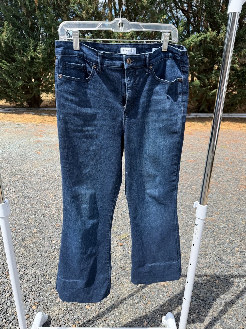 Dark Wash Slightly Flared Leg Jeans - Blue